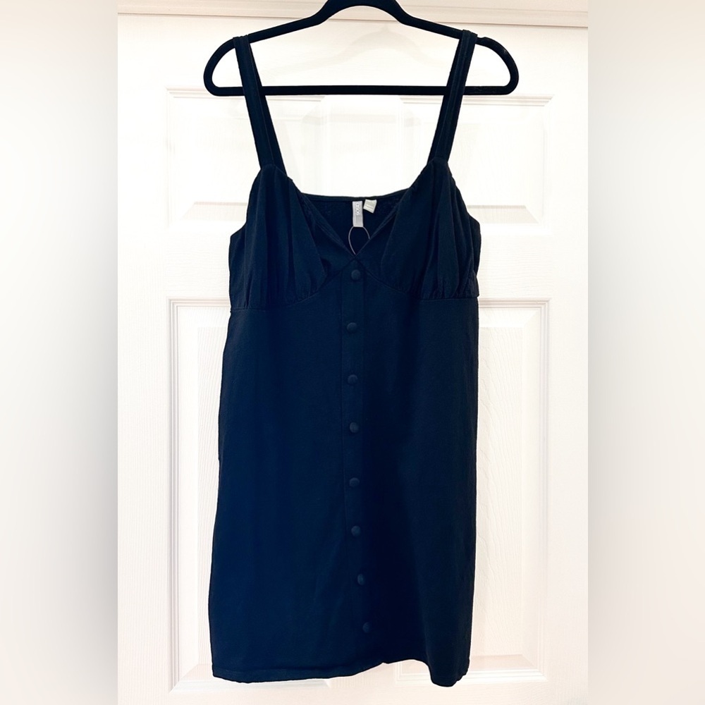 Asos Design Tall Button Through Cupped Mini Dress In Black Sz 14